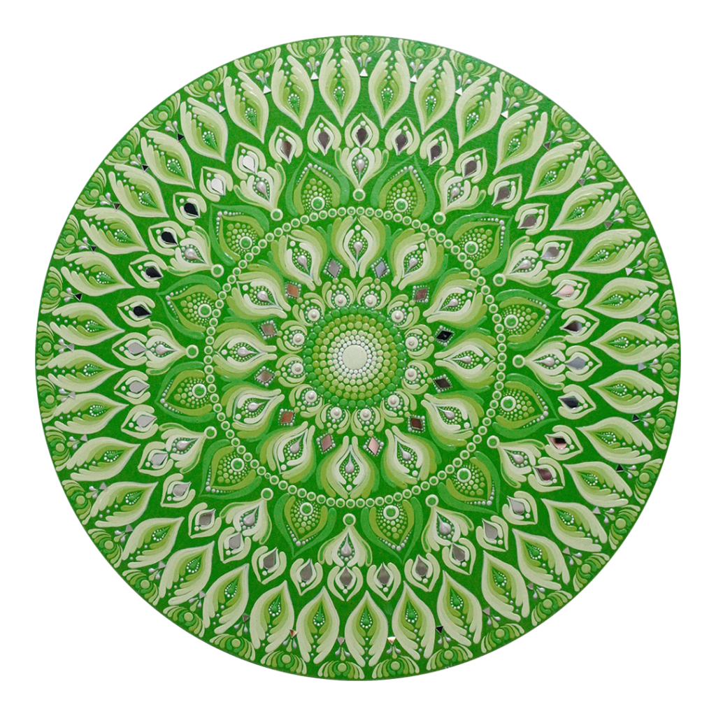 kelly green mandala art with green base i 22 inch round canvas by hastqala