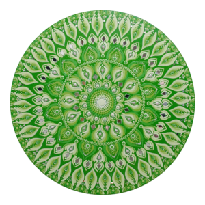 kelly green mandala art with green base i 22 inch round canvas by hastqala