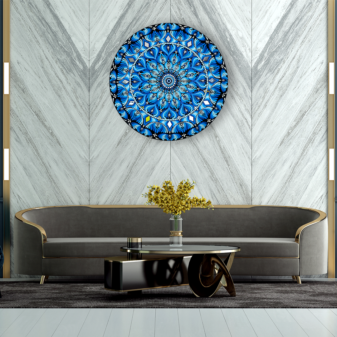 evil eye blue mandala art | 22 inch round wall decor evil eye blue mandala art | 22 inch round wall decor