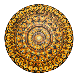 golden mandala art with black base i 24 inch round canvas by hastqala