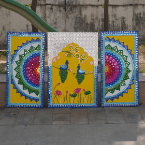 handpainted peacock lippan art 3 piece set (1.5x3 ft, 2x3 ft, 1.5x3 ft)