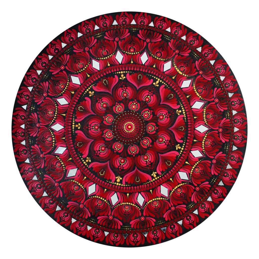 red & maroon mandala art i 24 inch round canvas by hastqala