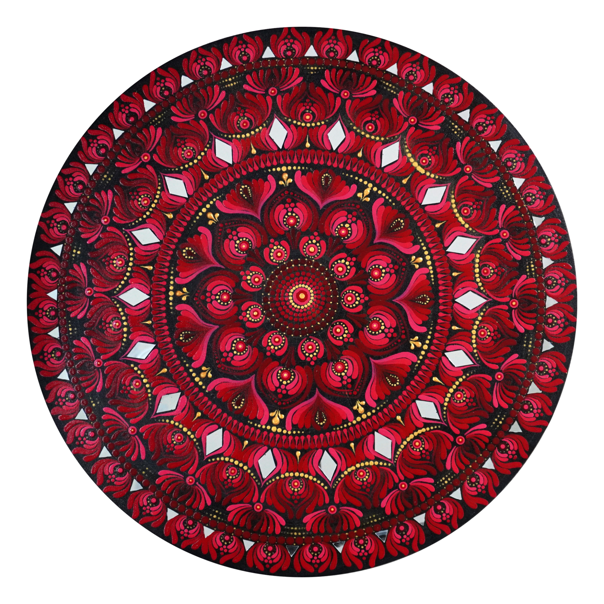 red & maroon mandala art i 24 inch round canvas by hastqala