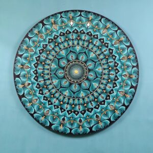 teal blue mandala art | 36 inch round wall decor by hastqala