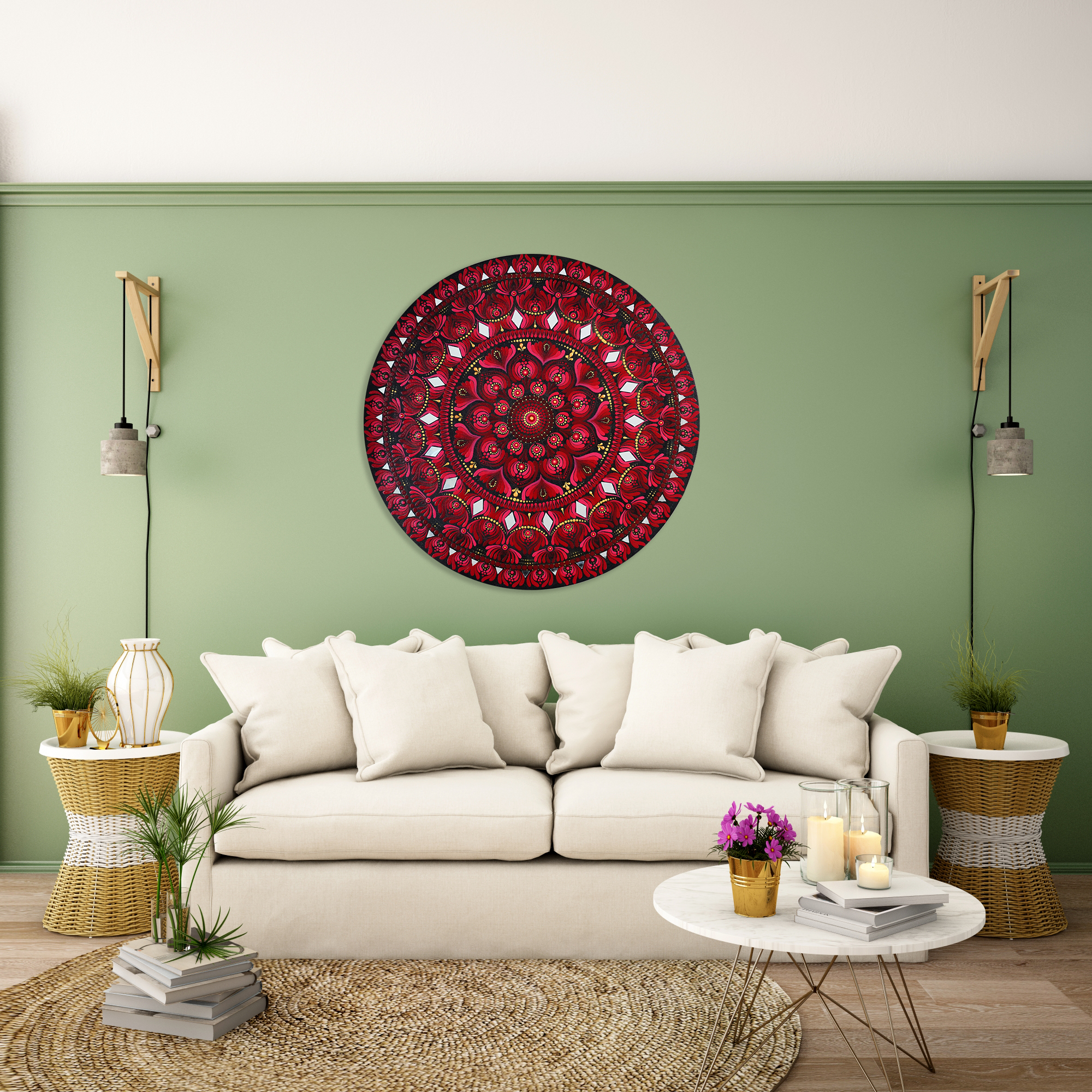 red & maroon mandala art i 24 inch round canvas by hastqala red & maroon mandala art i 24 inch round canvas by hastqala